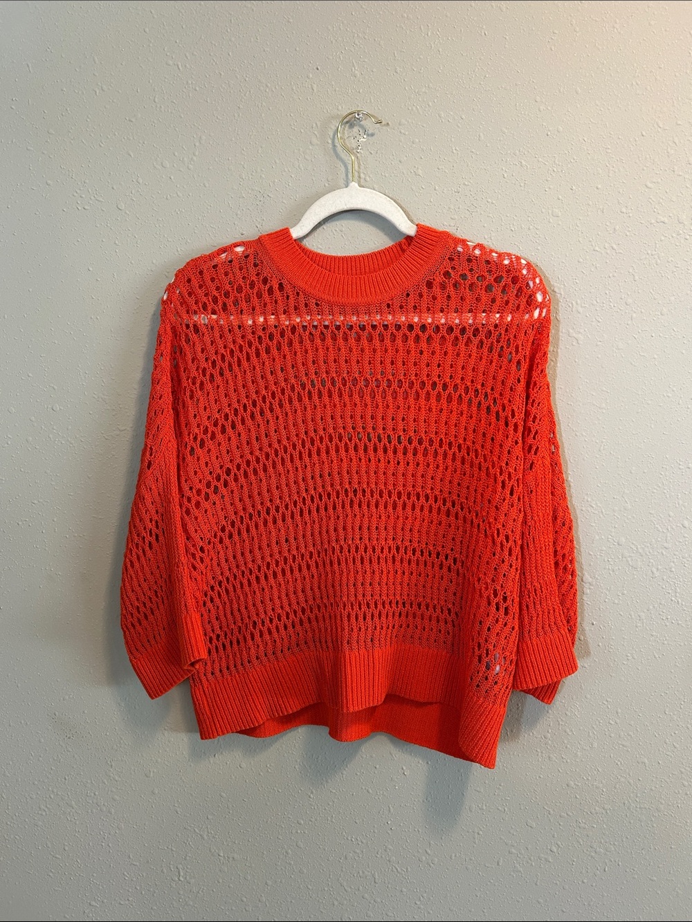 Madewell Open-Knit Crewneck Sweater in Bright Orange